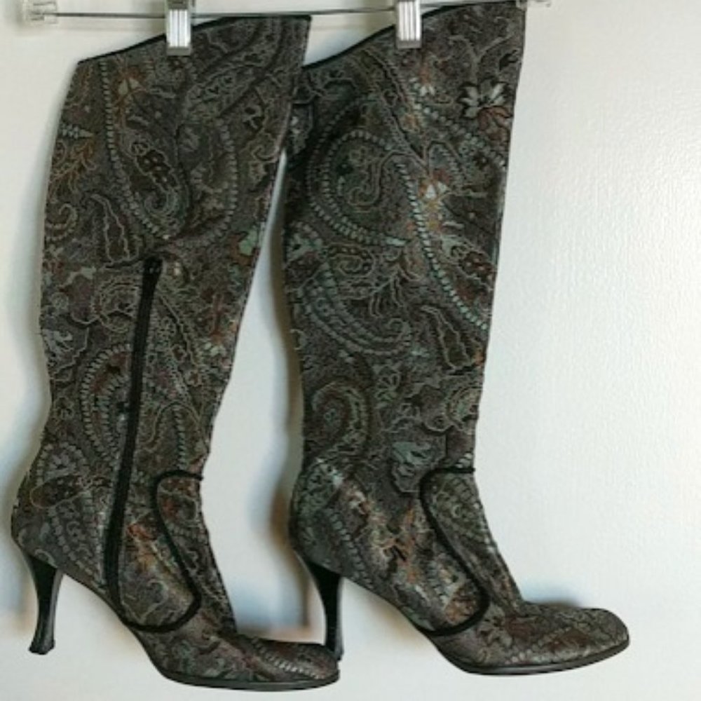 Stuart Weitzman tall paisley boots with heel